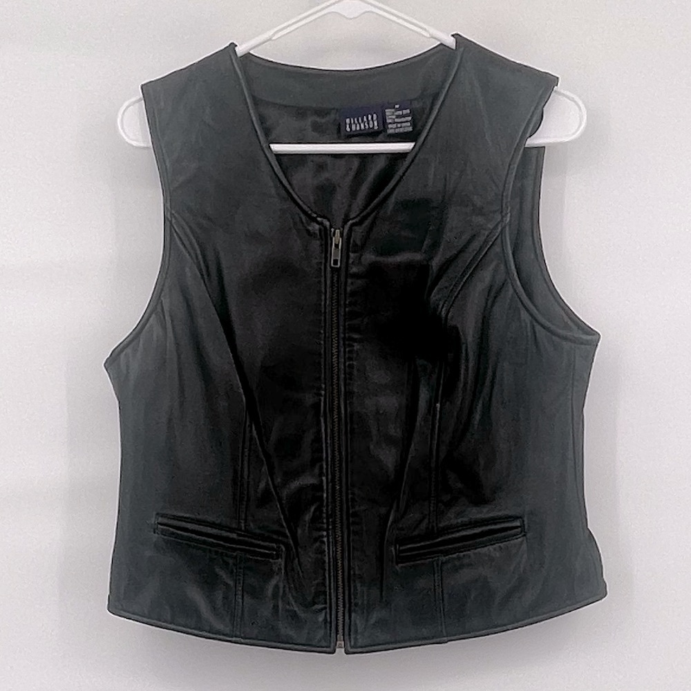 Vintage Hillard and Hanson black lamb skin leather zip up vest